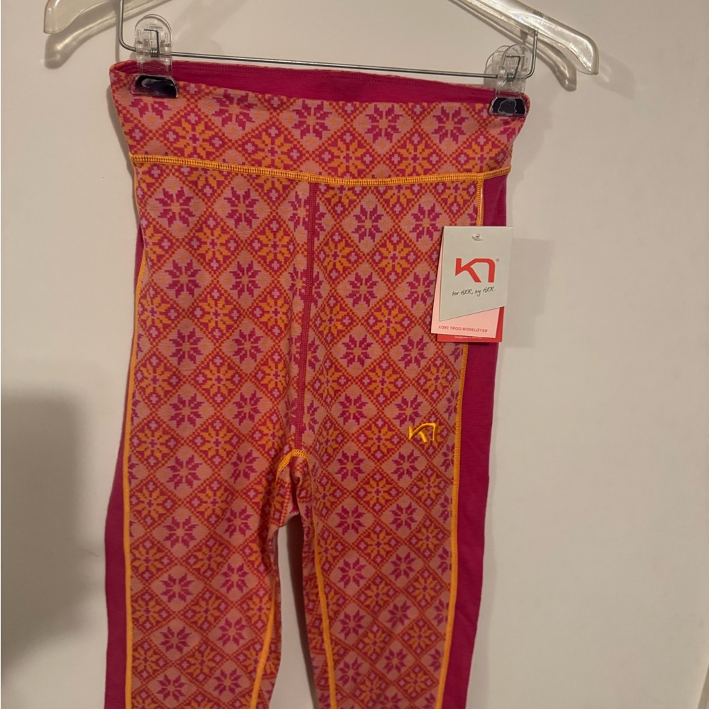 NWT Kari Traa wool capri base-layer Leggings in pink and orange pattern